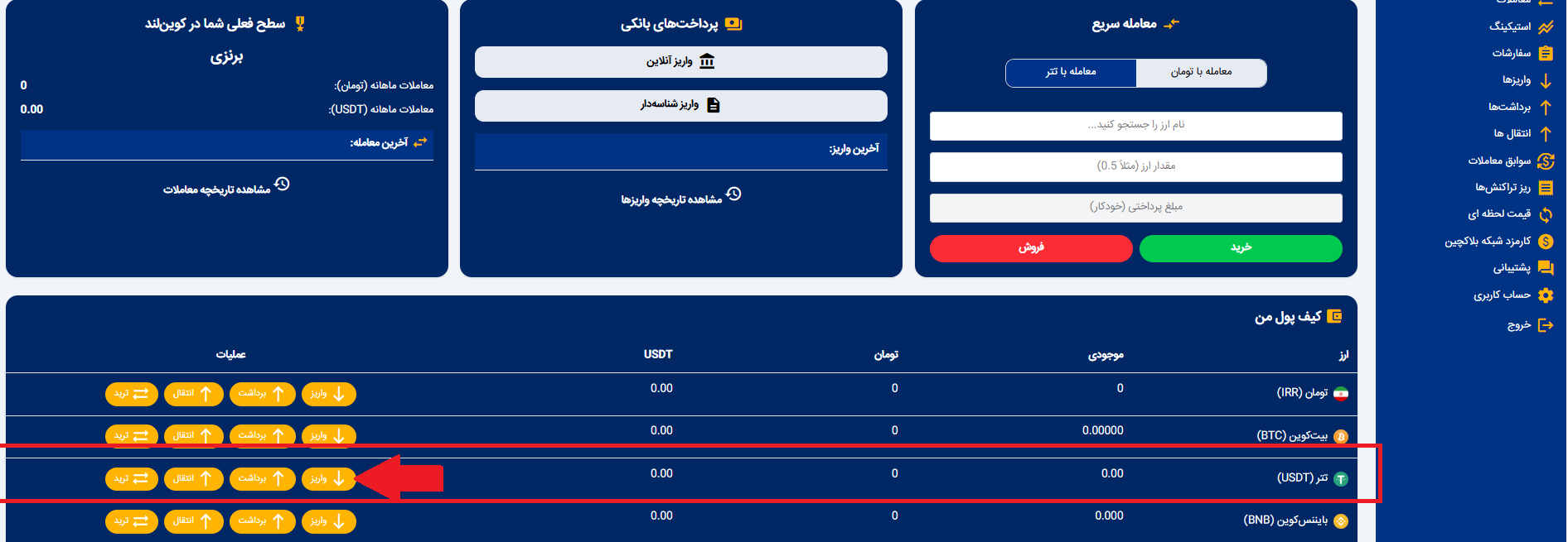 واریز USDT